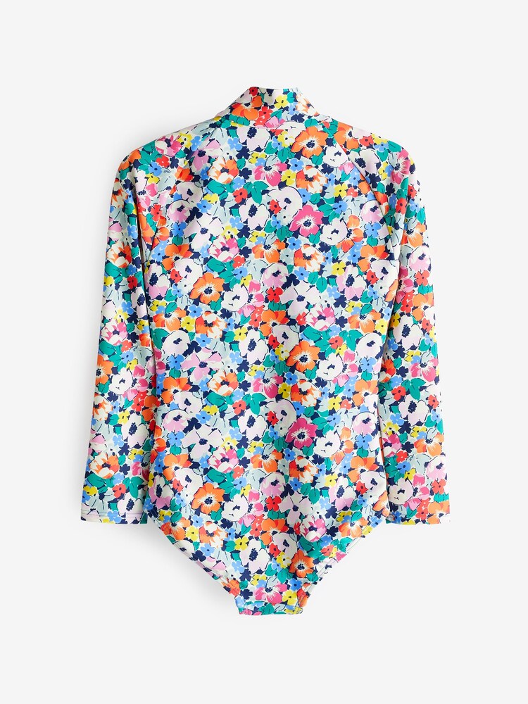 Gap Pink Floral Long Sleeve Zip Swimsuit (4-12yrs) - Image 2 of 2