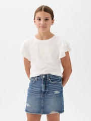Gap White Embroidered Logo Short Flutter Sleeve Crew Neck T-Shirt (4-13yrs) - Image 1 of 3