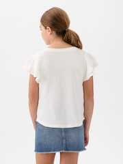 Gap White Embroidered Logo Short Flutter Sleeve Crew Neck T-Shirt (4-13yrs) - Image 2 of 3