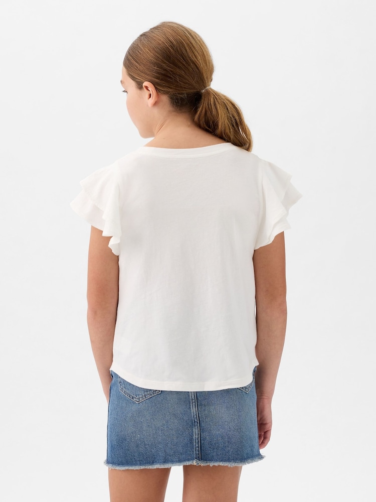 Gap White Embroidered Logo Short Flutter Sleeve Crew Neck T-Shirt (4-13yrs) - Image 2 of 3