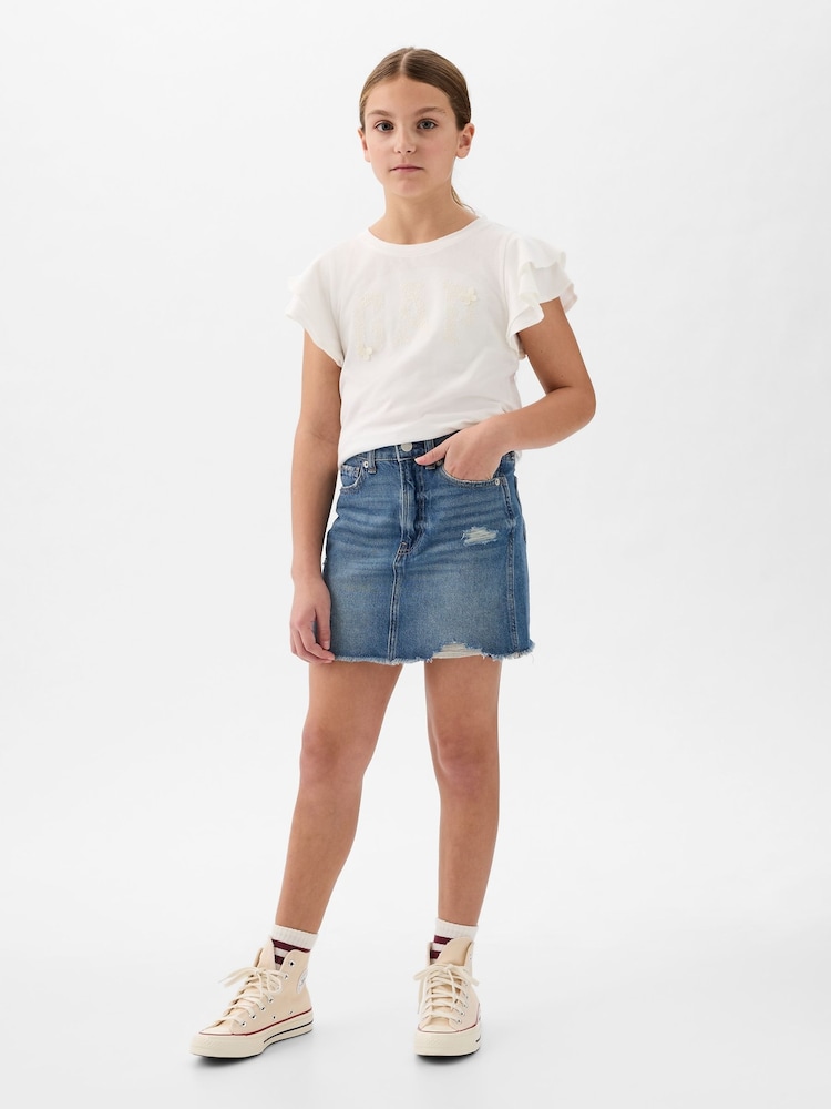 Gap White Embroidered Logo Short Flutter Sleeve Crew Neck T-Shirt (4-13yrs) - Image 3 of 3
