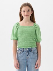 Gap Green Puff Sleeve Square Neck Smocked Top (4yrs-13yrs) - Image 1 of 3