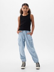 Gap Blue Denim Cargo Parachute Trousers (4-13yrs) - Image 3 of 4