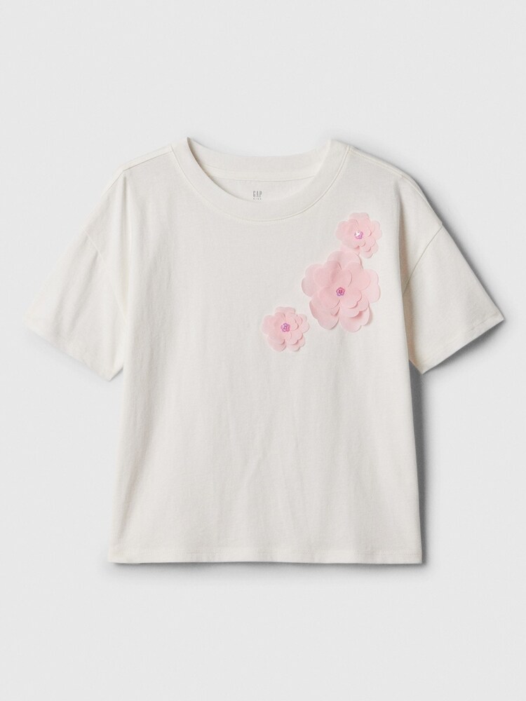 Gap White Embroidered Daisy Graphic Short Sleeve Crew Neck T-Shirt (4-13yrs) - Image 1 of 1