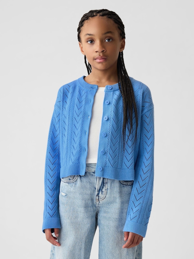 Gap Blue Soft Pointelle Cardigan (4-13yrs) - Image 1 of 6