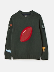 Joules Boys' Burton Green Intarsia Knitted Jumper - Image 1 of 5
