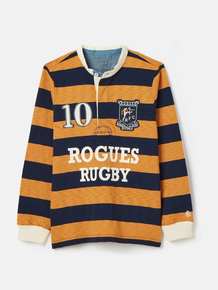 Joules Boys' Kick Off Yellow & Navy Blue Grandad Collar Rugby Shirt - Image 2 of 8