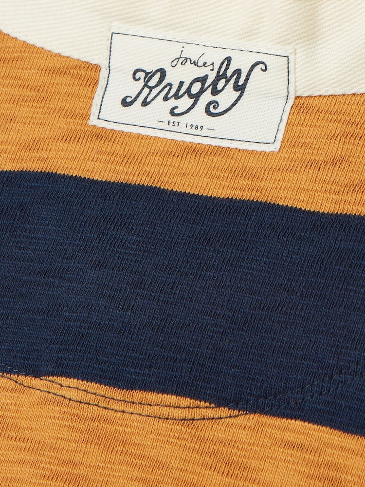 Joules Boys' Kick Off Yellow & Navy Blue Grandad Collar Rugby Shirt - Image 8 of 8