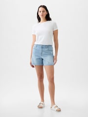 Gap Blue Light Destructed Denim Mid Rise Girlfriend Shorts - Image 3 of 6