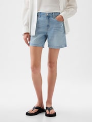 Gap Blue Light Destructed Denim Mid Rise Girlfriend Shorts - Image 4 of 6