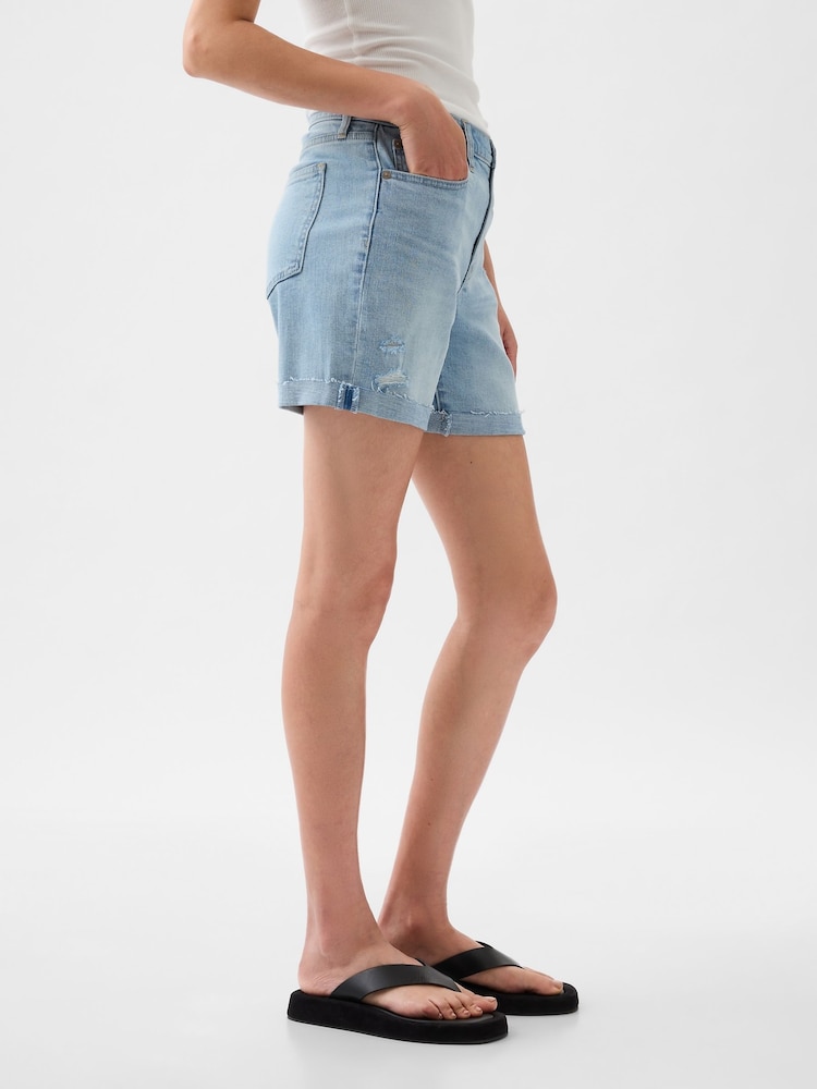 Gap Blue Light Destructed Denim Mid Rise Girlfriend Shorts - Image 6 of 6