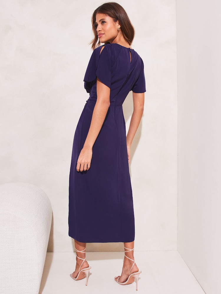 Lipsy Navy Petite Ruched Button Front Sleeved Midi Dress - Image 2 of 4 Lipsy Navy Petite Ruched Button Front Sleeved Midi Dress - Image 2 of 4