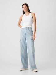 Gap Light Blue Wide Leg High Waisted Cargo Jeans - Image 1 of 6