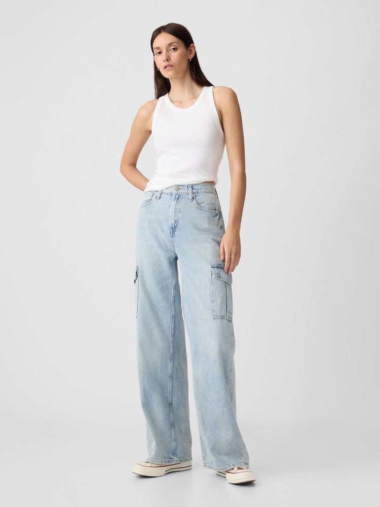 Gap Light Blue Wide Leg High Waisted Cargo Jeans - Image 1 of 6
