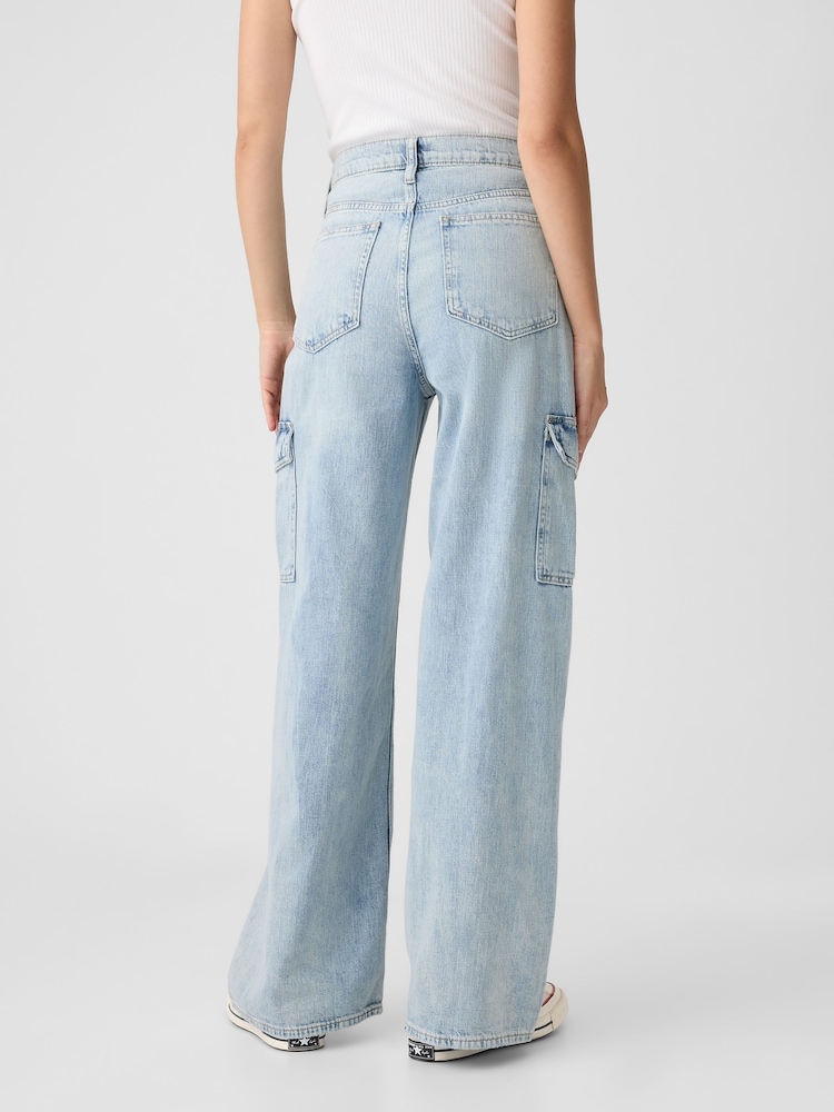 Gap Light Blue Wide Leg High Waisted Cargo Jeans - Image 2 of 6