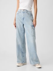 Gap Light Blue Wide Leg High Waisted Cargo Jeans - Image 3 of 6