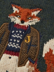 Joules Kids' Jonty Green Intarsia Fox Artwork Jumper - Image 5 of 5