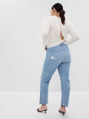 Gap Light Blue High Waisted Cheeky Straight Leg Ripped Jeans - Image 3 of 11