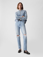 Gap Light Blue High Waisted Cheeky Straight Leg Ripped Jeans - Image 5 of 11