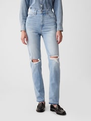 Gap Light Blue High Waisted Cheeky Straight Leg Ripped Jeans - Image 6 of 11