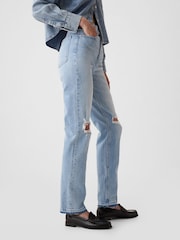 Gap Light Blue High Waisted Cheeky Straight Leg Ripped Jeans - Image 7 of 11