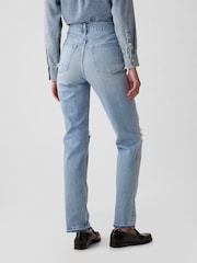Gap Light Blue High Waisted Cheeky Straight Leg Ripped Jeans - Image 8 of 11