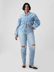 Gap Light Blue High Waisted Cheeky Straight Leg Ripped Jeans - Image 9 of 11