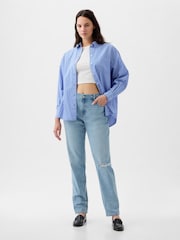 Gap Blue Mid Rise Rip Knee Girlfriend Jeans - Image 1 of 5