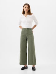 Gap Green High Waisted Wide Leg Utility Jeans - Image 1 of 9