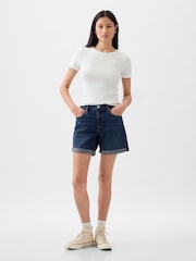 Gap Dark Blue Light Destructed Denim Mid Rise Girlfriend Shorts - Image 1 of 5
