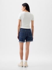 Gap Dark Blue Light Destructed Denim Mid Rise Girlfriend Shorts - Image 2 of 5