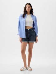Gap Dark Blue Light Destructed Denim Mid Rise Girlfriend Shorts - Image 3 of 5