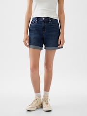 Gap Dark Blue Light Destructed Denim Mid Rise Girlfriend Shorts - Image 4 of 5