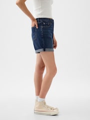 Gap Dark Blue Light Destructed Denim Mid Rise Girlfriend Shorts - Image 5 of 5