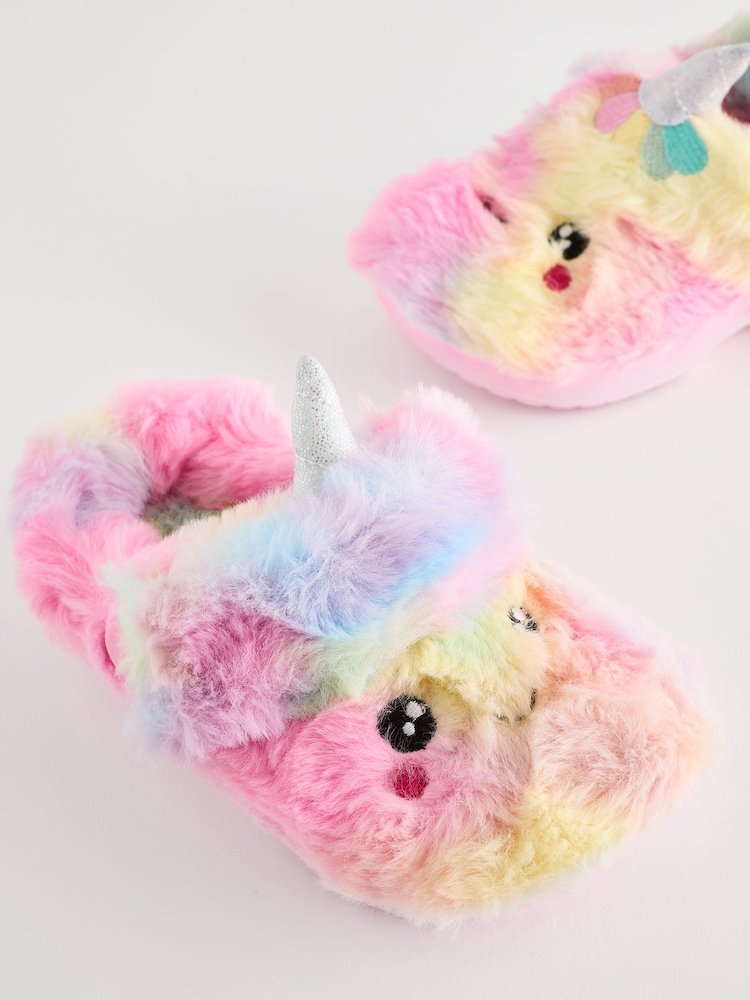 Multi Unicorn Faux Fur Clog Slippers - Image 3 of 6