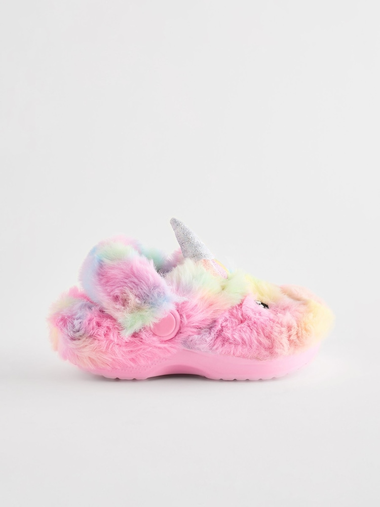 Multi Unicorn Faux Fur Clog Slippers - Image 4 of 6