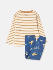 Joules Doze Days Blue & Orange Dinosaur Print Jersey Pyjama Set - Image 2 of 9