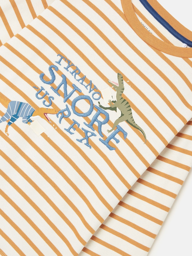 Joules Doze Days Blue & Orange Dinosaur Print Jersey Pyjama Set - Image 4 of 9