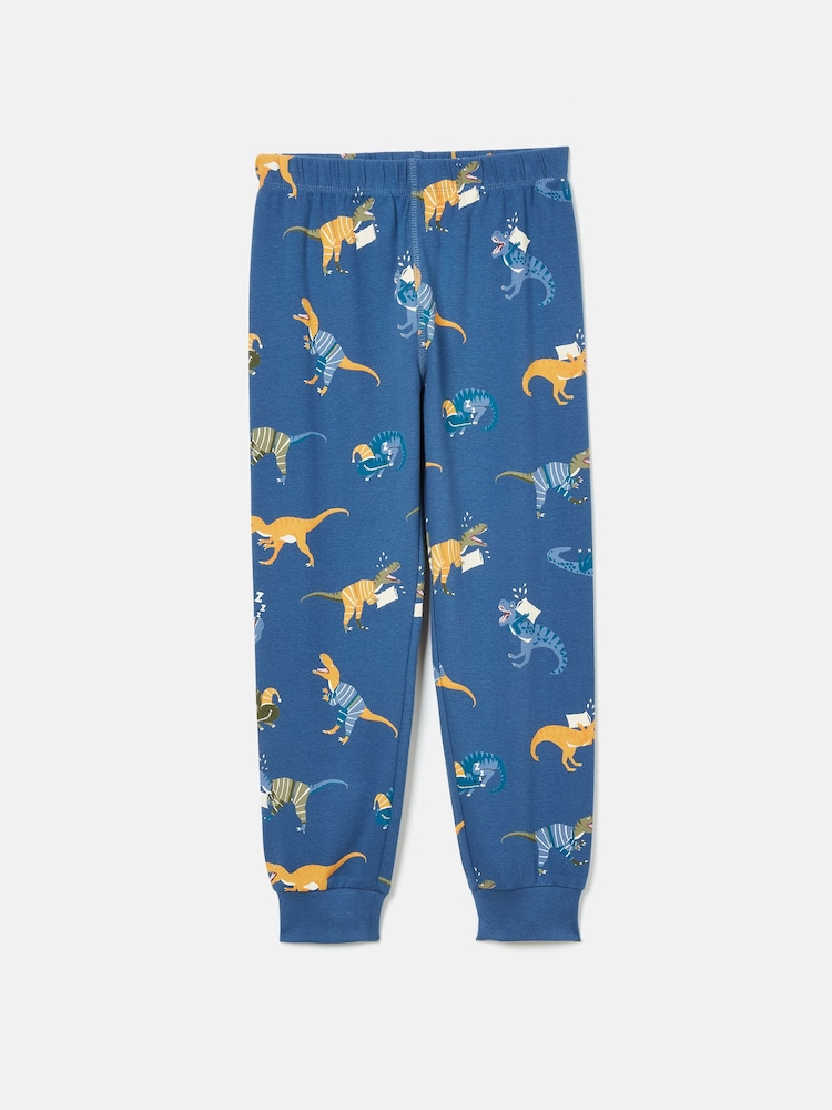 Joules Doze Days Blue & Orange Dinosaur Print Jersey Pyjama Set - Image 6 of 9