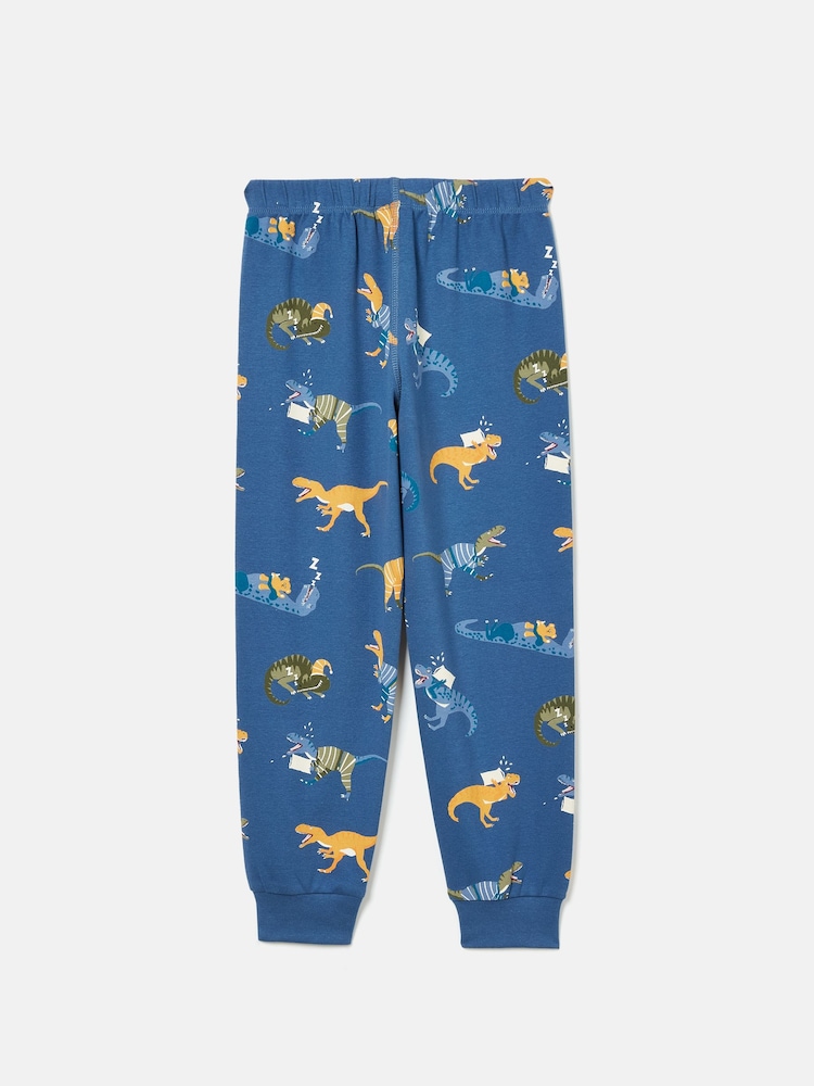 Joules Doze Days Blue & Orange Dinosaur Print Jersey Pyjama Set - Image 7 of 9
