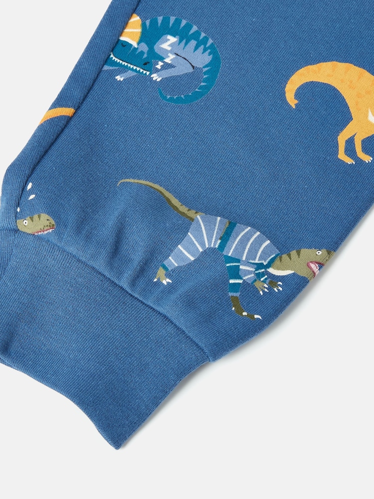Joules Doze Days Blue & Orange Dinosaur Print Jersey Pyjama Set - Image 8 of 9