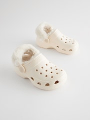 Neutral White Faux Fur Lined Clog Slippers - Image 1 of 6