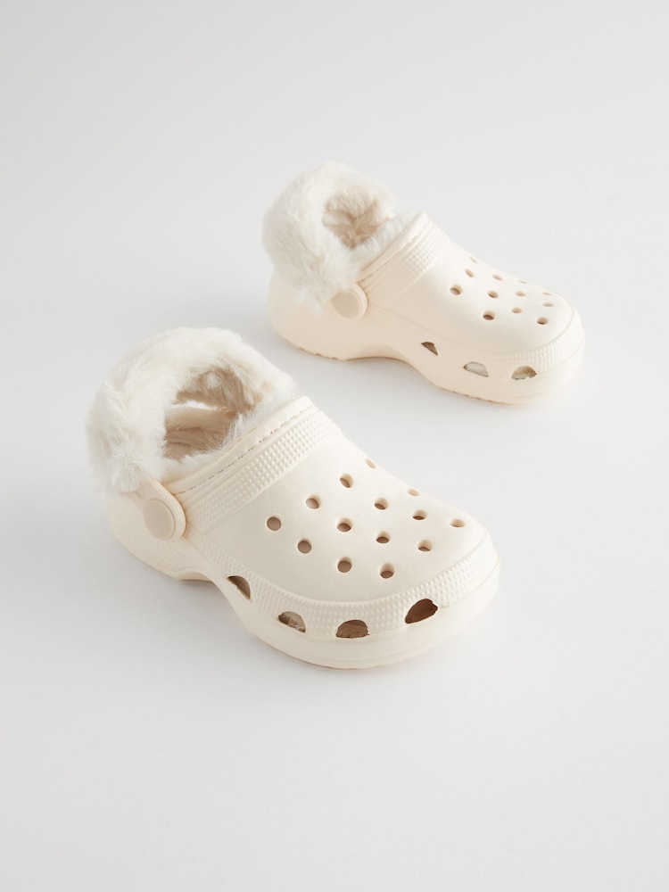 Neutral White Faux Fur Lined Clog Slippers - Image 1 of 6