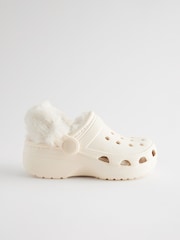 Neutral White Faux Fur Lined Clog Slippers - Image 2 of 6