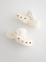 Neutral White Faux Fur Lined Clog Slippers - Image 4 of 6