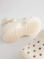 Neutral White Faux Fur Lined Clog Slippers - Image 6 of 6