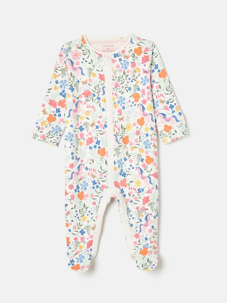 Joules Girls' Razamataz Cream Horse Print Cotton Babygrow - Image 1 of 4