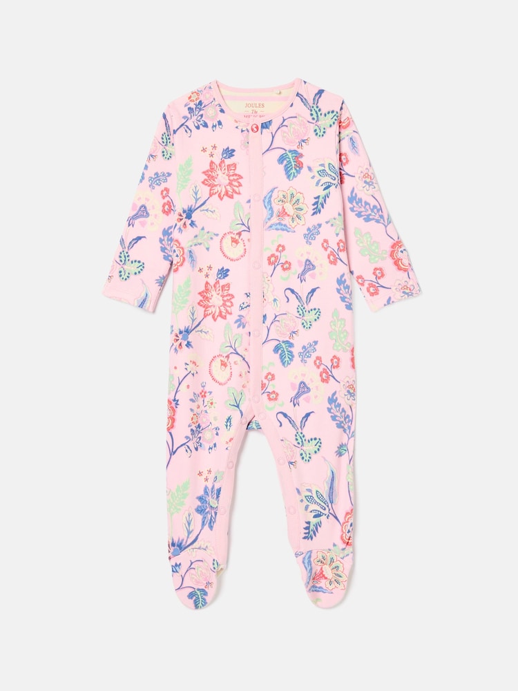 Joules Girls' Razamataz Pink Floral Print Cotton Babygrow - Image 1 of 3