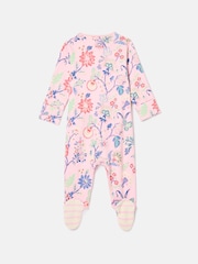 Joules Girls' Razamataz Pink Floral Print Cotton Babygrow - Image 3 of 3