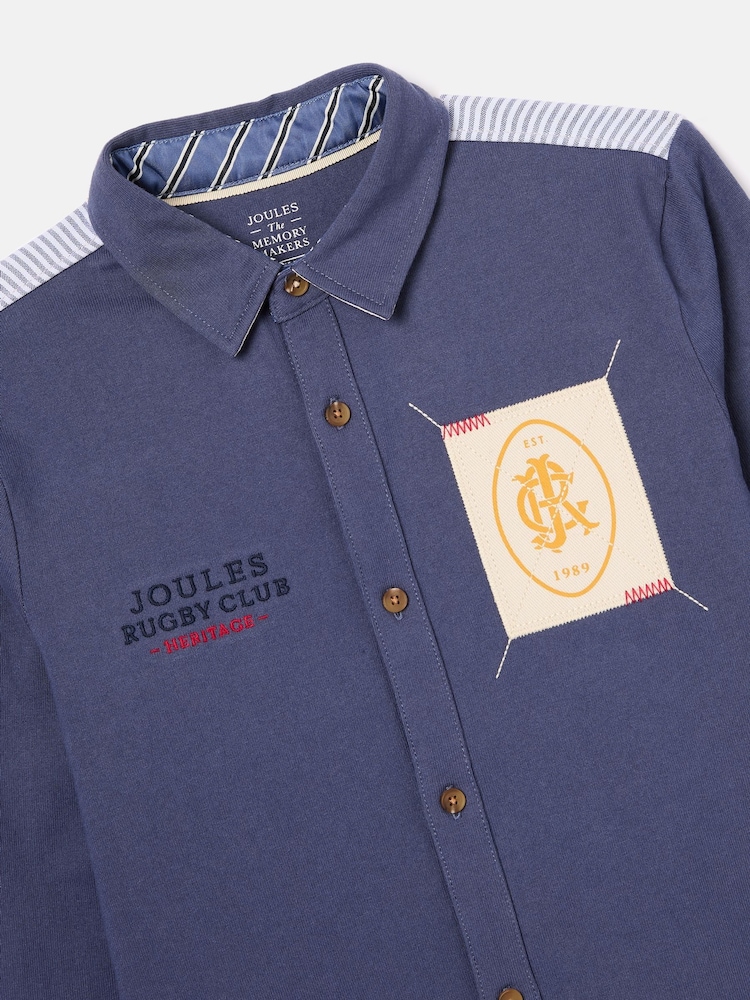 Joules Boys' Emmett Blue Embroidered and Embellished Shirt - Image 2 of 5 Joules Boys' Emmett Blue Embroidered and Embellished Shirt - Image 2 of 5